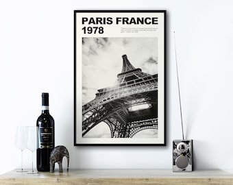 Eiffel Tower Wall Art Printable, Paris France Printable Poster, Black and White Digital Download Wall Art, Paris Wall Decor, Minimalist Art