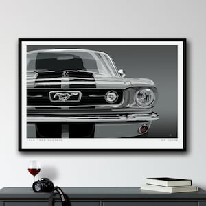 1966 Ford Mustang Classic Car Retro Wall Art, Cartel de coches vintage, Decoración de apartamentos, Arte de pared de cueva de hombre, Arte de pared de sala de estar, Arte de pared de dormitorio