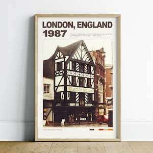Printable London Retro Wall Art Apartment Decor, Preppy Room Decor Neutral Wall Art, Travel Poster Room Decor Aesthetic, Preppy Wall Art