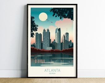 Atlanta Travel Poster, Travel Poster Wall Art Print, Trendy Wall Art Print, Atlanta Travel Print, Atlanta Skyline Print, Atlanta Georgia