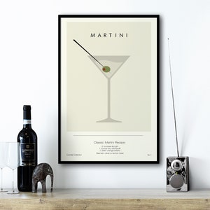 Póster de cóctel Martini, Arte de pared retro, Arte de carrito de bar, Arte de pared minimalista, Impresión de arte de pared de cóctel, Impresión de arte de pared de cocina