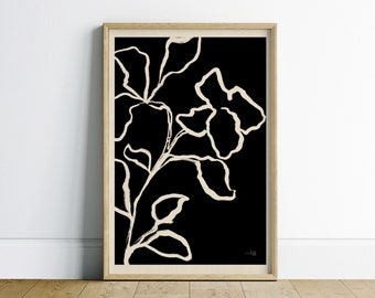 Minimalist Black And White Floral Wall Art Printable, Abstract Floral Printable Wall Art, Modern Home Decor Download, Mothers Day Gift