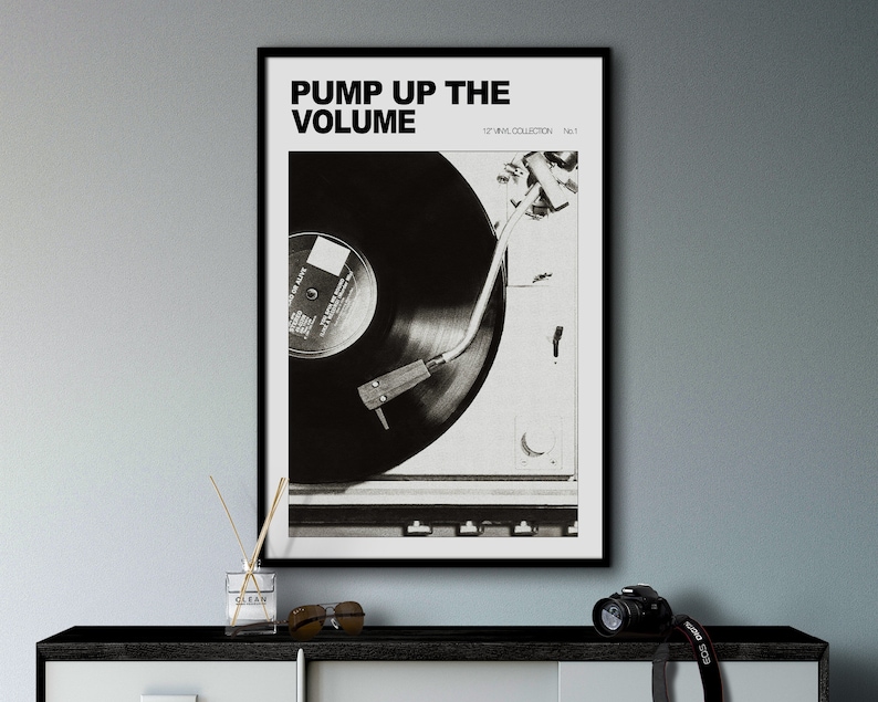 Svartvitt retro väggkonsttryck, vintage musikaffisch, vinylskiva väggkonst, retro affischtryck, retro heminredning hallväggkonst bild 2