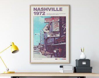 Printable Nashville Retro Wall Art Apartment Decor, Nashville Wall Art, Nashville Travel Poster, Room Decor Aesthetic, Trendy Wall Art