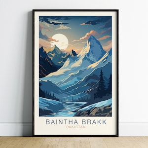 旅行ポスター ウォールアート アパート装飾、Baintha Brakk デジタルダウンロード、パキスタン旅行プリント、トレンディなウォールアート、風景バーカートアート