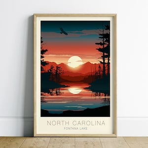 North Carolina Travel Poster, Landscape Digital Download, North Carolina Printable Download, Trendy Wall Art Print, Landscape Travel Print