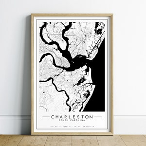 Charleston Printable City Map Minimalist City Map Wall Art Digital Download Charleston South Carolina City Map Poster Print Black And White