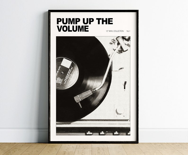 Svartvitt retro väggkonsttryck, vintage musikaffisch, vinylskiva väggkonst, retro affischtryck, retro heminredning hallväggkonst bild 3