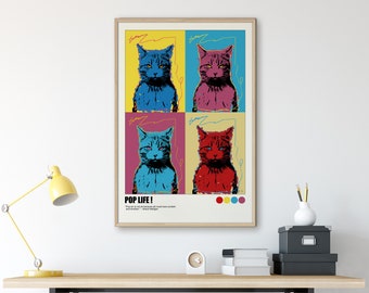 Printable Pop Art Maximalist Wall Art Maximalist Decor, Pop Art Digital Download, Printable Cat Art, Trendy Prints, Funky Wall Art Printable