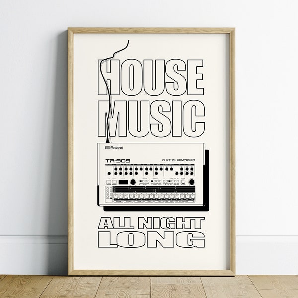 Roland TR-909 Printable Music Posters Retro Wall Art, House Music Wall Art Digital Download, Music Producer Wall Art, Synth Pop Wall Art