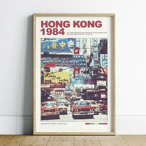 Wydrukowana sztuka ścienna w stylu retro z Hongkongu, dekoracja mieszkania, chińska sztuka ścienna, plakat podróżniczy z Hongkongu, estetyka wystroju pokoju, modna sztuka ścienna