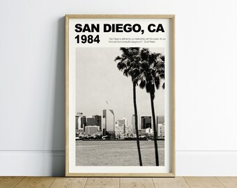 San Diego Wall Art Printable, California Print, Black and White Digital Download, California Poster, Monochrome Wall Art, Retro Wall Art