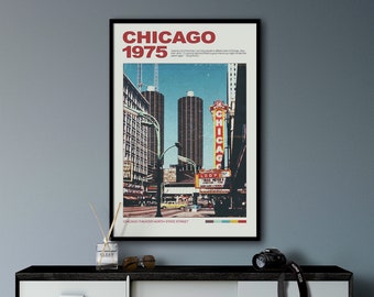 Travel Poster Chicago Retro Wall Art Apartment Decor, Chicago Travel Print, Chicago Bar Cart Print, Room Decor Aesthetic, Trendy Wall Art