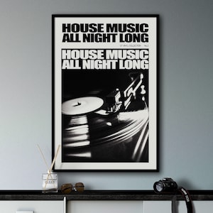 Regalo para amantes de la música de casa de arte de pared retro, Arte de discos de vinilo, Impresión de arte de pared retro en blanco y negro, Arte de pared de póster de música,