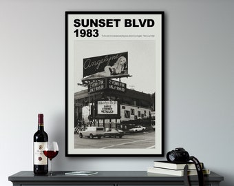 Los Angeles Wall Art Print, California Print, Black and White Wall Art, Los Angeles Print, Hollywood Wall Art, Retro Wall Art