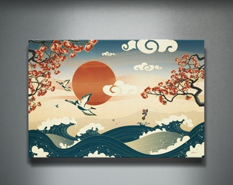 Japanische Wandkunst, Wohnung Dekor, Japandi Wandkunst, Leinwand Wandkunst, Wabi Sabi Wandkunst, Maximalist Wohnkultur, Raumdekorästhetik