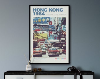Hong Kong Retro Wall Art Apartment Decor, Chinese Wall Art, Hong Kong Travel Poster, Room Decor Aesthetic, Trendy Wall Art