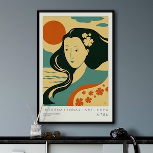 Sztuka ścienna Japandi Dekoracja mieszkania, Japońska sztuka ścienna, Sztuka ścienna retro, Sztuka ścienna Wabi Sami, Sztuka ścienna Pop Art Bar Cart, Nowoczesny styl połowy wieku