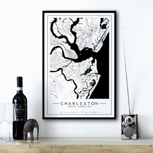 Printable Charleston Wall Art South Carolina Art Print, Charleston Travel Gift, Charleston City Map, Trendy Wall Art