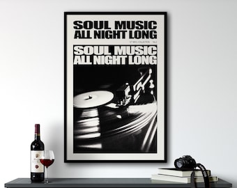 Retro Wall Art Soul Music Lover Gift, Vinyl Record Art, Retro Black And White Wall Art Print, Music Poster Wall Art,