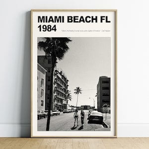 Miami Beach Florida Printable Poster, Black and White Digital Download Wall Art, Florida Wall Decor, Vintage Digital Print