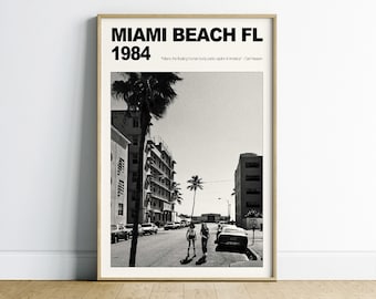 Miami Beach Florida Printable Poster, Black and White Digital Download Wall Art, Florida Wall Decor, Vintage Digital Print
