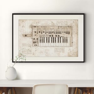 Keyboard, Da Vinci Print, Funky Wall Art, Abstract Art Print, Keyboard Player Gift, Printable Wall Art