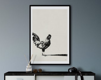 Minimalist Wall Art, Black And White Prints, Farmhouse Neutral Wall Art, Rooster Print, Chicken Print, Black And White Wall Art