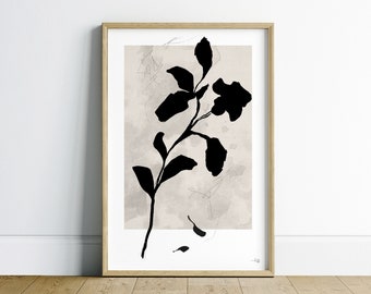 Minimalist Black And White Floral Wall Art Printable, Abstract Botanical Printable Wall Art, Modern Home Decor Download, Mothers Day Gift
