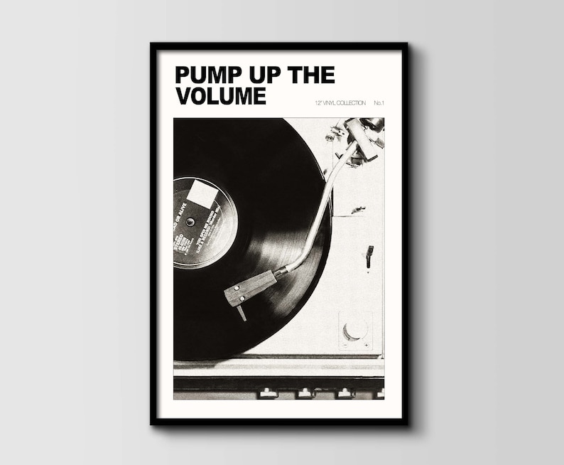 Svartvitt retro väggkonsttryck, vintage musikaffisch, vinylskiva väggkonst, retro affischtryck, retro heminredning hallväggkonst bild 8