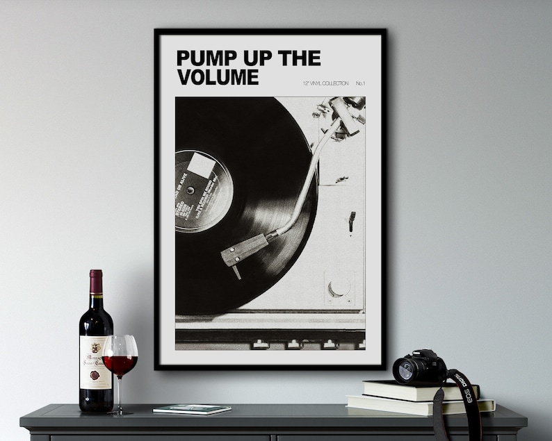 Svartvitt retro väggkonsttryck, vintage musikaffisch, vinylskiva väggkonst, retro affischtryck, retro heminredning hallväggkonst bild 1