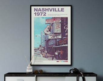 Nashville Retro Wall Art Apartment Decor, Nashville Wall Art, Nashville Travel Poster, Room Decor Aesthetic, Trendy Wall Art