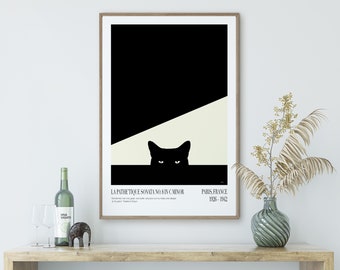 Black Cat Printable Wall Art, Pop Art Wall Art, Black And White Print, Minimalist Wall Art, Digital Download, Cat Lovers Modern Home Decor