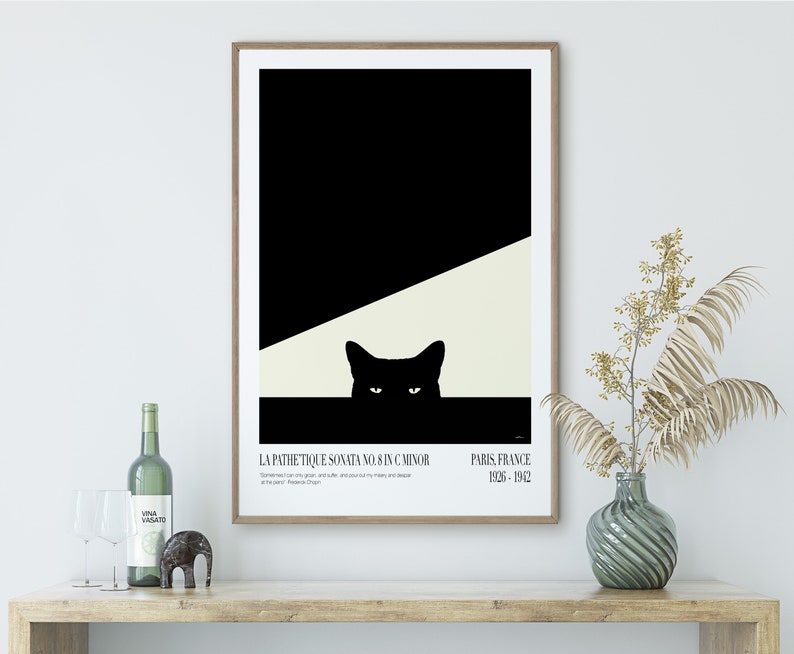 Black Cat Printable Wall Art, Pop Art Wall Art, Black and White Print ...