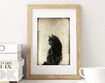 Cat Printable Wall Art, Dark Academia Wall Art Printable, Gothic Digital Download, Gothic Decor Wall Art Printable, Black Cat Wall Art Print