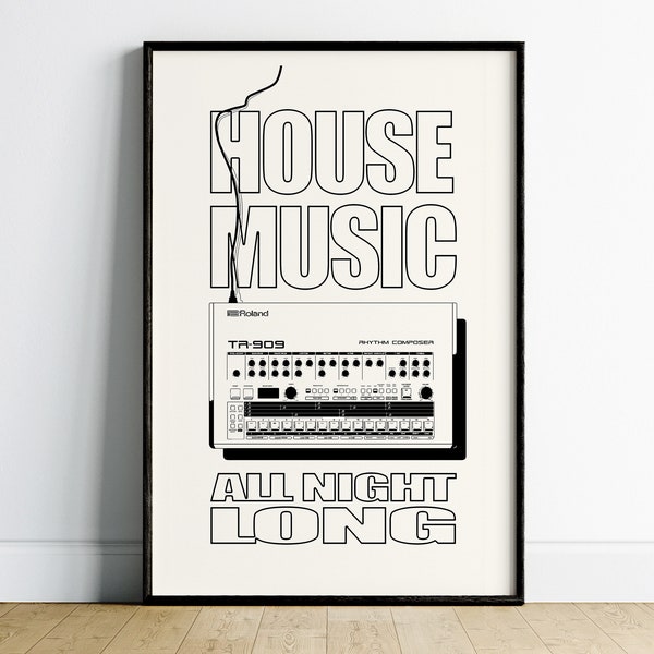 Music Poster Retro Wall Art, Minimalist Wall Art, Roland TR-909, Music Producer Wall Art, Synth Pop Wall Art, Music Lover, Retrowave Print