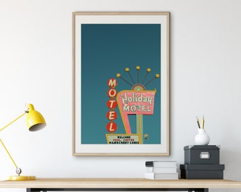 Vintage Motel Sign Wall Art Print, Retro Wall Art, Rustic Home Decor Wall Art, Vintage Road Sign Print, Retro Road Sign Poster