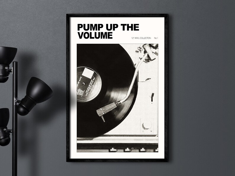 Svartvitt retro väggkonsttryck, vintage musikaffisch, vinylskiva väggkonst, retro affischtryck, retro heminredning hallväggkonst bild 6