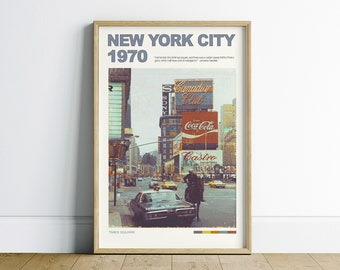 New York Wall Art Printable, New York Digital Download, New York Travel Poster, Times Square Travel Poster, New York City Retro Wall Art