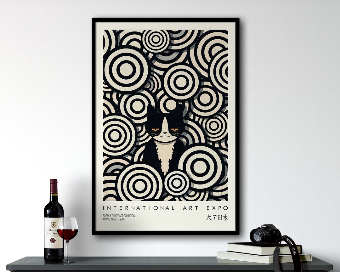 Black Cat Wall Art Print, Tuxedo Cat Wall Art, Black Cat Art Print ...