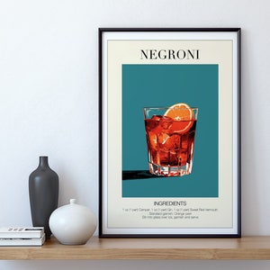 Printable Bar Cart Prints, Cocktail Wall Art Apartment Decor, Bar Cart Art, Negroni Cocktail Poster, Minimalist Wall Art, Kitchen Wall Art