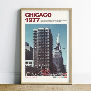 Wydrukowany plakat podróżniczy Chicago Dekoracja apartamentu, sztuka ścienna Chicago, sztuka ścienna retro, estetyka wystroju pokoju, modna sztuka ścienna