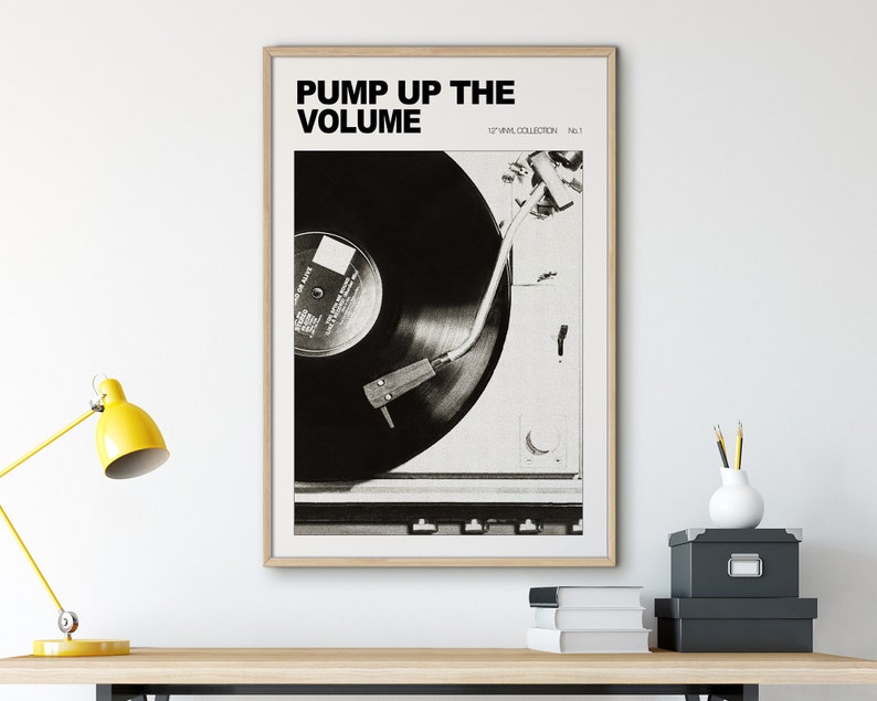 Svartvitt retro väggkonsttryck, vintage musikaffisch, vinylskiva väggkonst, retro affischtryck, retro heminredning hallväggkonst bild 5