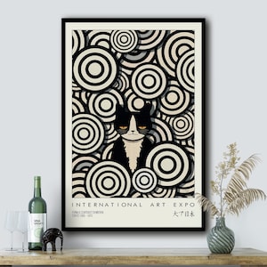 Cat Print Retro Wall Art Trendy Minimalist Art Print Tuxedo Cat Wall Art Print Art Deco Home Decor Animal Lover Wall Art Print
