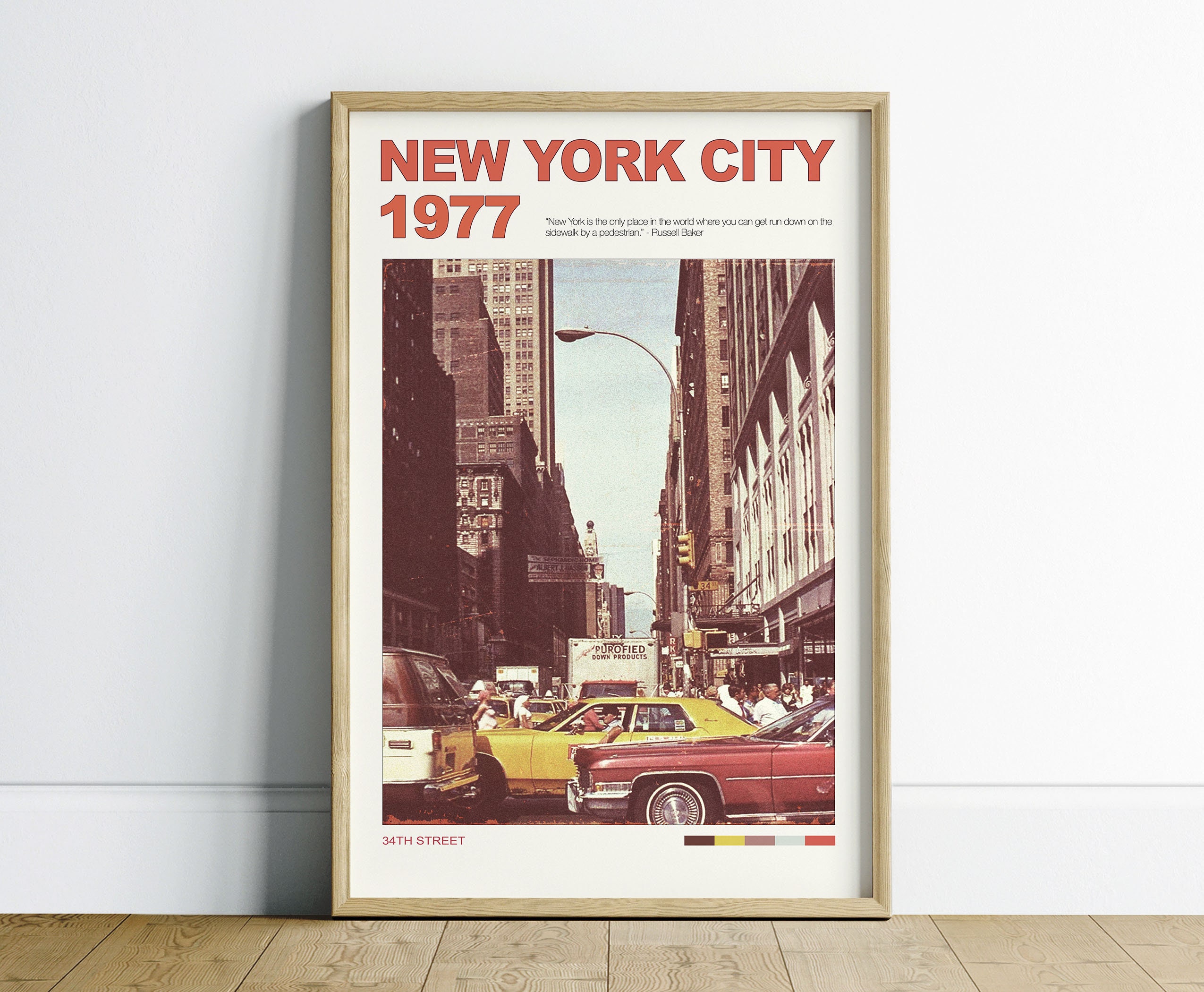 NYC Poster Retro Wall Art Apartment Decor, New York Travel Poster Room Decor Aesthetic, College Dorm Decor, Bar Cart Art