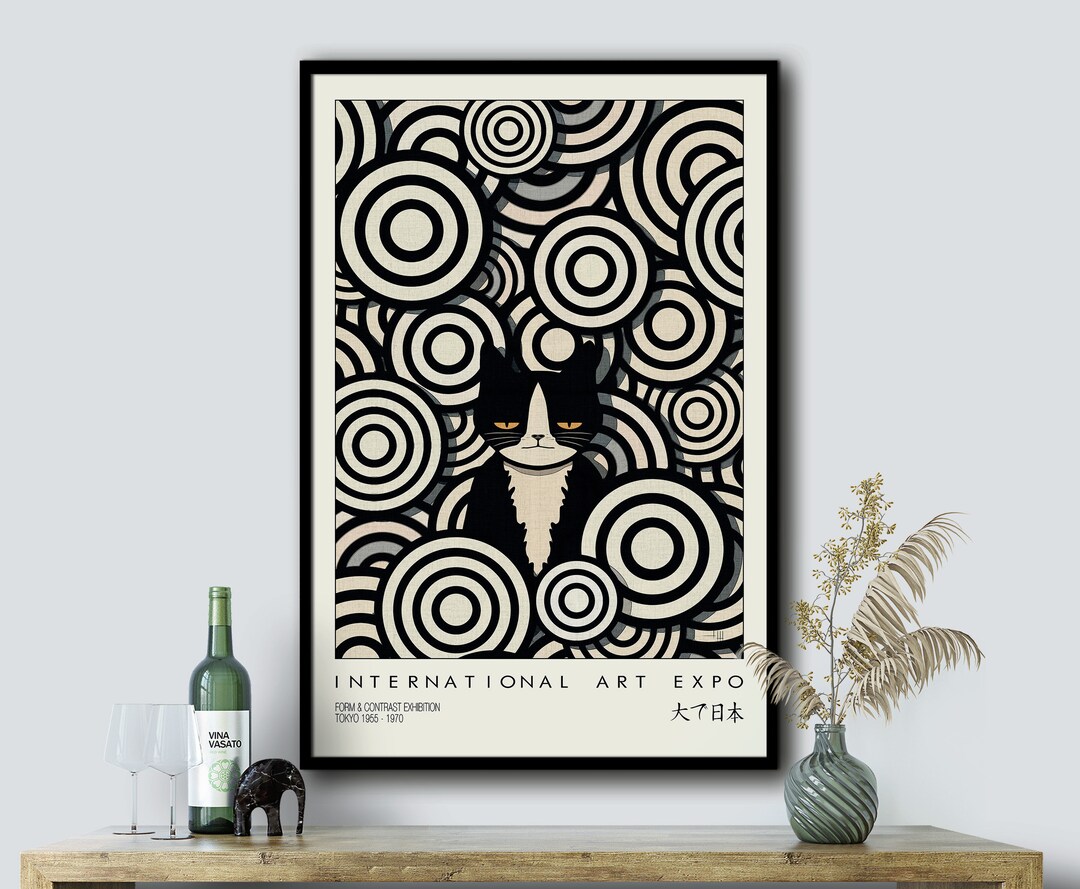 Black Cat Printable Wall Art Tuxedo Cat Poster Cat Art Print, Modern ...