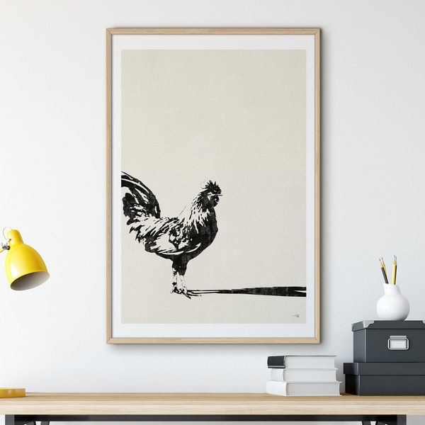 Retro Printable Wall Art Rooster Decor, Barnyard Chicken Art Print, Farmhouse Decor, Black And White Minimalist Wall Art, Funky Wall Art