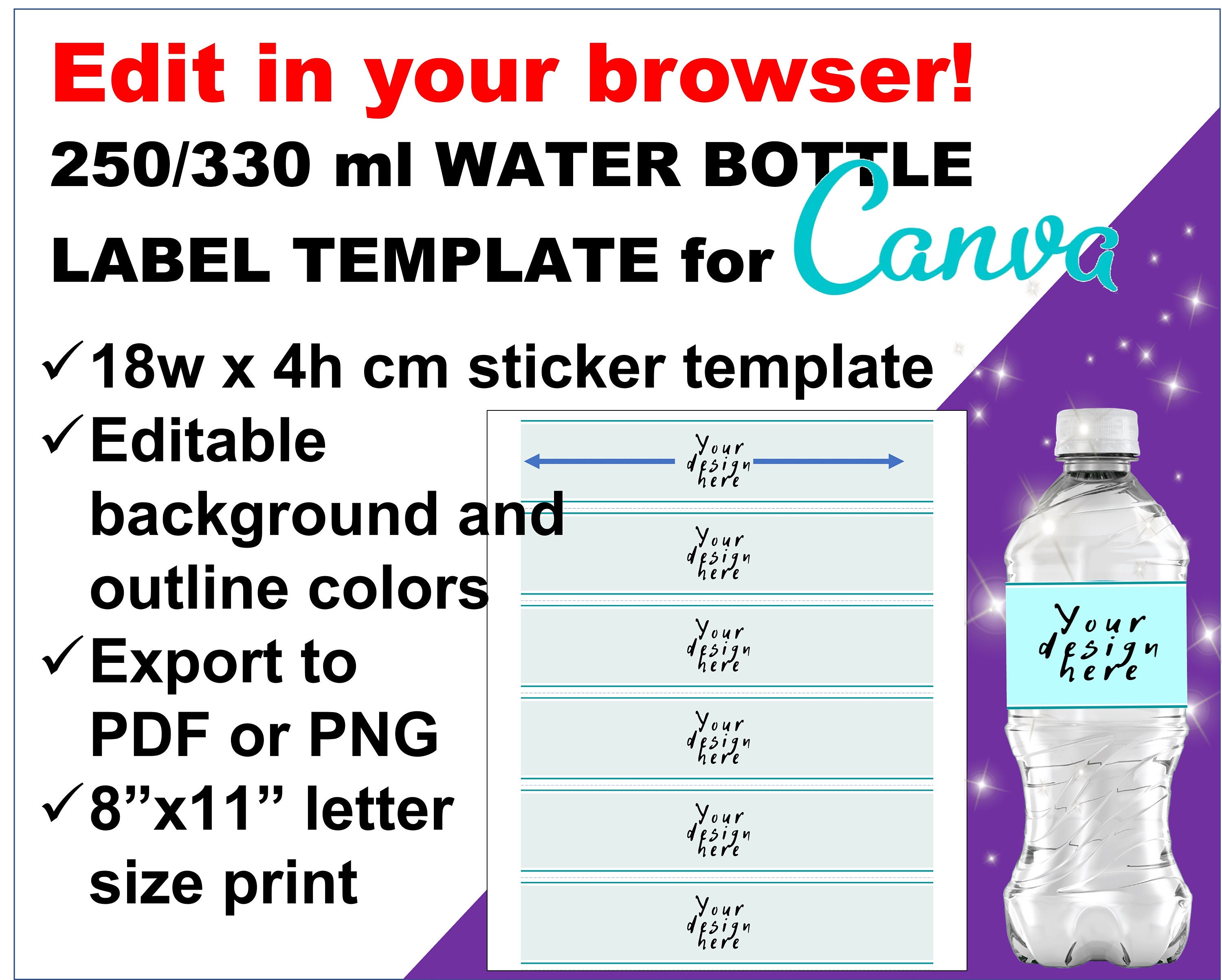 250ml 350ml Water Bottle Template. 250ml 330ml - Etsy