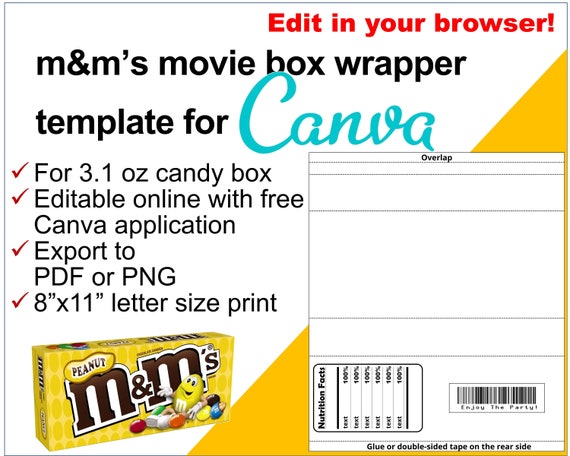 How to Make Candy Labels  M&M WRAPPER TEMPLATE {measurements and