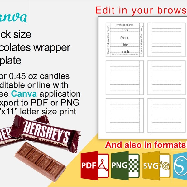 Snack size candy wrapper template. Editable Canva template . DIY. Party favors. gifts